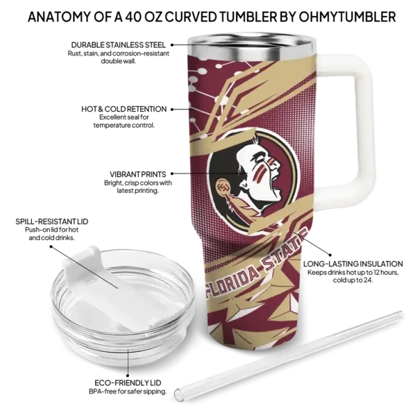 custom florida state seminoles abstract paths garnet curved tumbler new arrival.webp