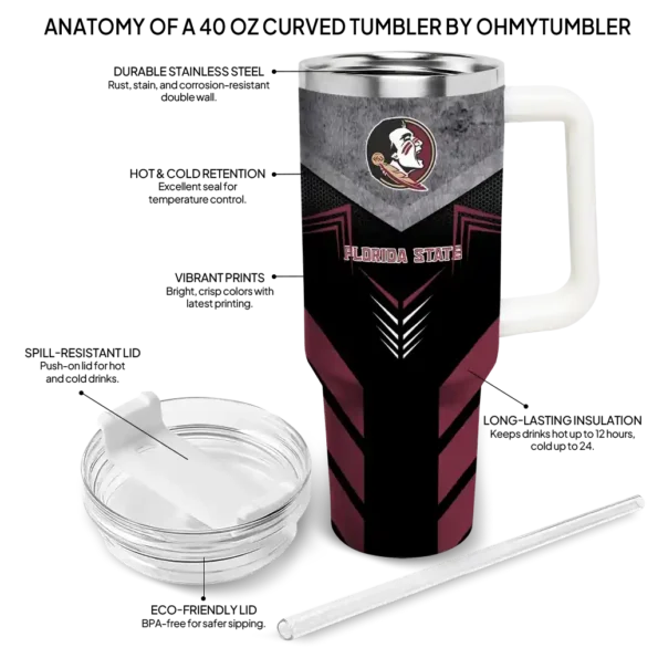 custom florida state seminoles arrow armor garnet black curved tumbler new arrival.webp