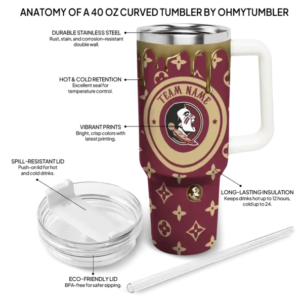 custom florida state seminoles bullseye drips garnet curved tumbler new arrival.webp