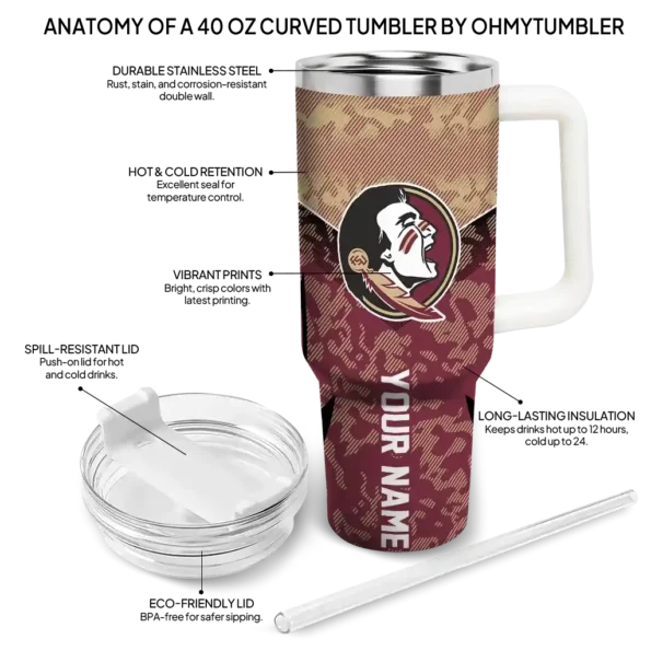 custom florida state seminoles chevron stripe garnet curved tumbler new arrival.webp