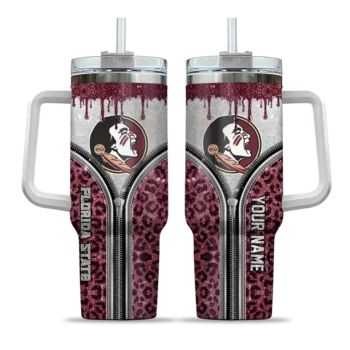 custom florida state seminoles leopard zipper garnet curved tumbler best selling.webp