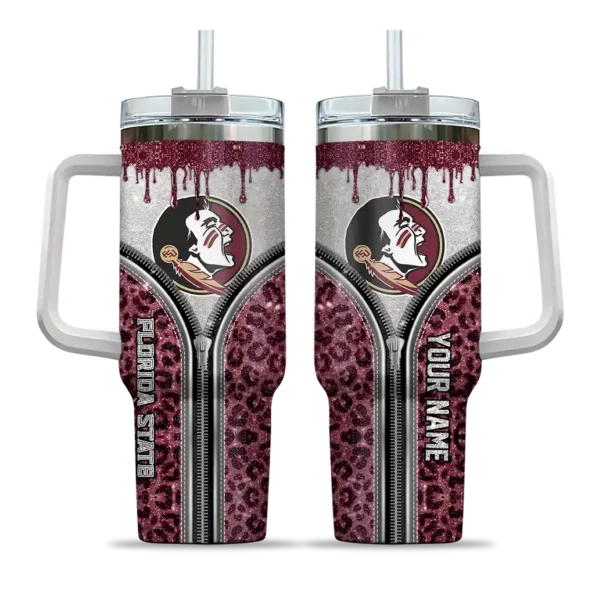 custom florida state seminoles leopard zipper garnet curved tumbler best selling.webp