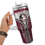 custom florida state seminoles leopard zipper garnet curved tumbler best selling.webp