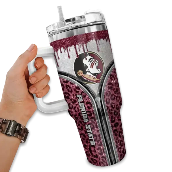 custom florida state seminoles leopard zipper garnet curved tumbler fashion forward.webp