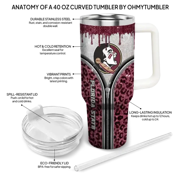 custom florida state seminoles leopard zipper garnet curved tumbler new arrival.webp