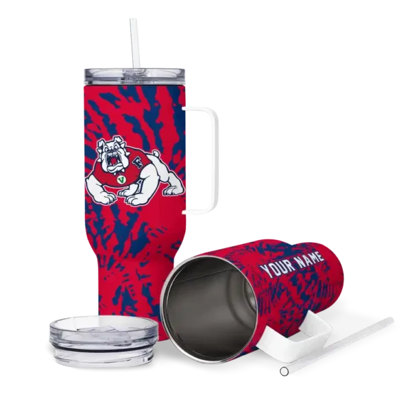 custom fresno state bulldogs burst swirl red curved tumbler high quality.webp