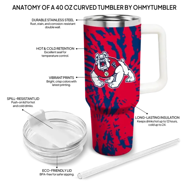 custom fresno state bulldogs burst swirl red curved tumbler new arrival.webp