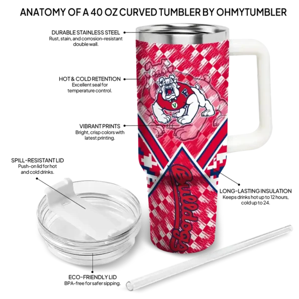 custom fresno state bulldogs chevron angle red curved tumbler new arrival.webp