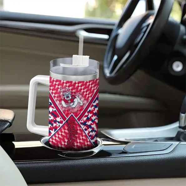 custom fresno state bulldogs chevron angle red curved tumbler trendy.webp