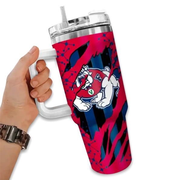 custom fresno state bulldogs claw cut red black curved tumbler fashion forward.webp