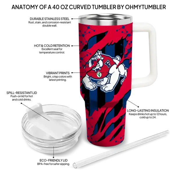 custom fresno state bulldogs claw cut red black curved tumbler new arrival.webp