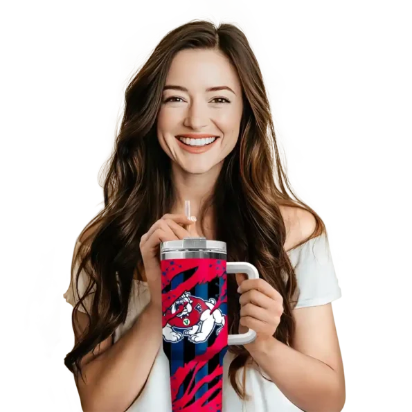 custom fresno state bulldogs claw cut red black curved tumbler premium grade.webp