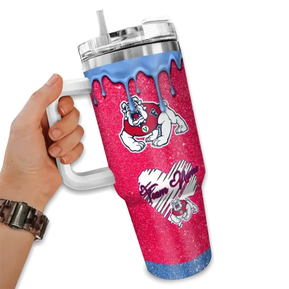 custom fresno state bulldogs heart helmet motif red curved tumbler fashion forward.webp