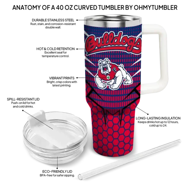 custom fresno state bulldogs hex texture red curved tumbler new arrival.webp
