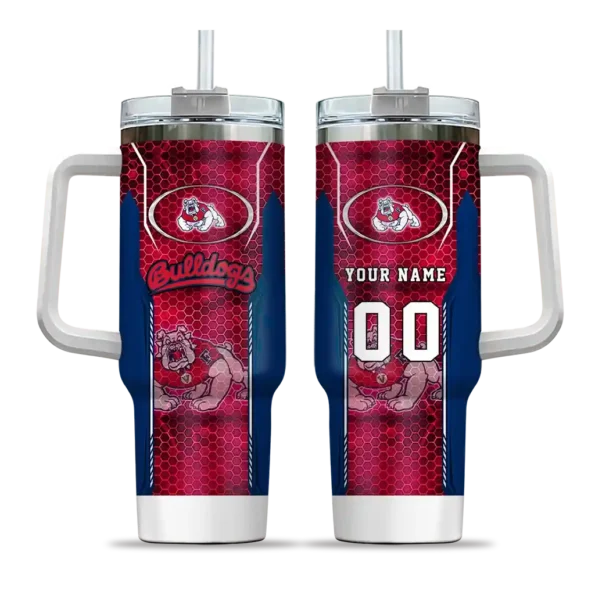 custom fresno state bulldogs hexagon armor red curved tumbler best selling.webp