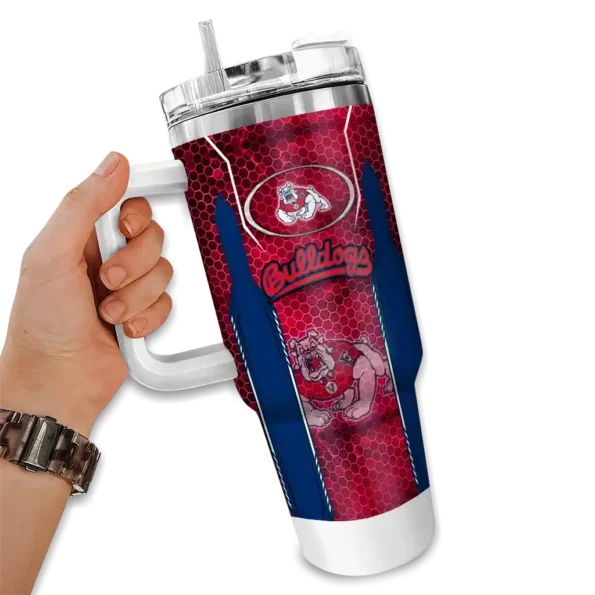 custom fresno state bulldogs hexagon armor red curved tumbler fashion forward.webp
