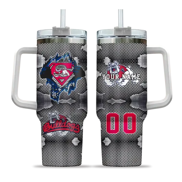 custom fresno state bulldogs superman shield red gray curved tumbler best selling.webp