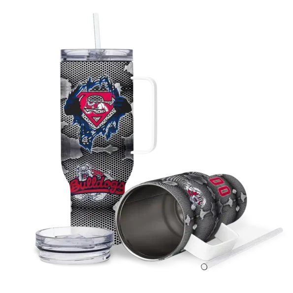 custom fresno state bulldogs superman shield red gray curved tumbler high quality.webp