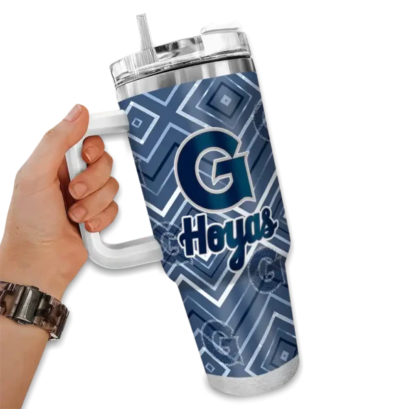 custom georgetown hoyas bold diamonds blue curved tumbler fashion forward.webp