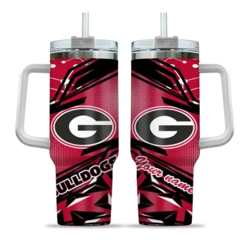 custom georgia bulldogs abstract paths red curved tumbler best selling.webp