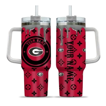 custom georgia bulldogs bullseye drips red curved tumbler best selling.webp