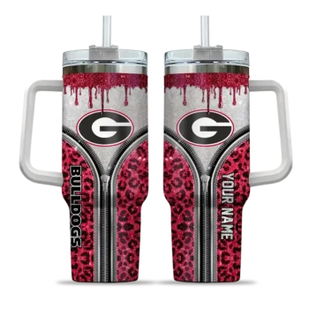 custom georgia bulldogs leopard zipper red curved tumbler best selling.webp