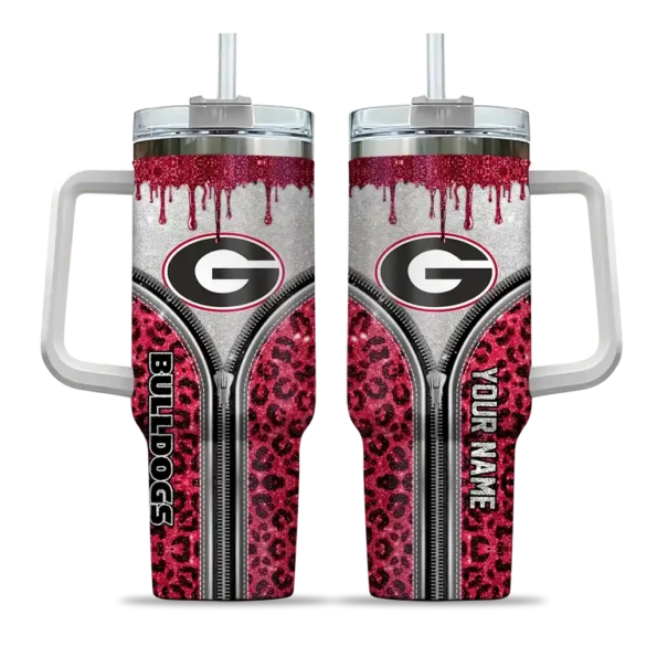 custom georgia bulldogs leopard zipper red curved tumbler best selling.webp