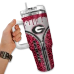 custom georgia bulldogs leopard zipper red curved tumbler best selling.webp