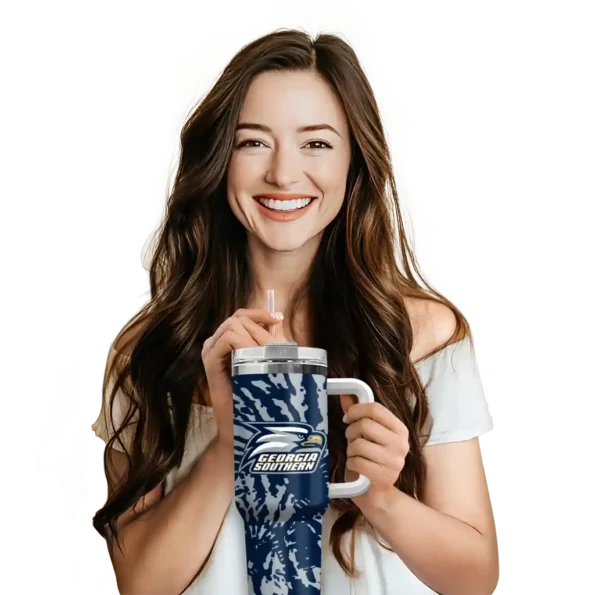 custom georgia southern eagles burst swirl blue curved tumbler premium grade.webp