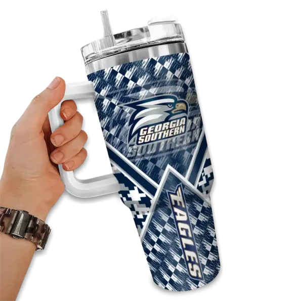 custom georgia southern eagles chevron angle blue curved tumbler fashion forward.webp