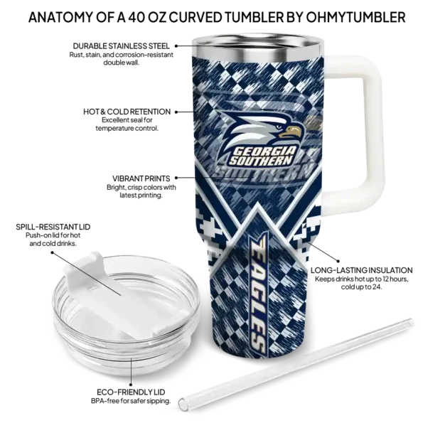 custom georgia southern eagles chevron angle blue curved tumbler new arrival.webp