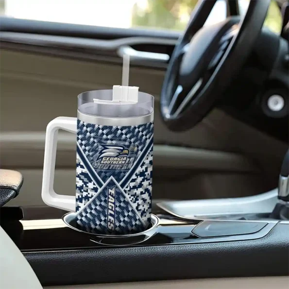custom georgia southern eagles chevron angle blue curved tumbler trendy.webp