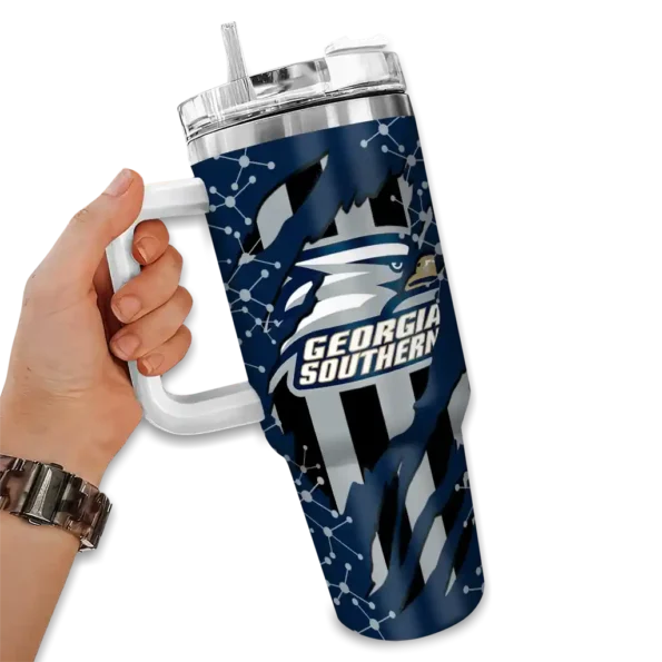 custom georgia southern eagles claw cut blue black curved tumbler fashion forward.webp
