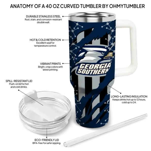 custom georgia southern eagles claw cut blue black curved tumbler new arrival.webp