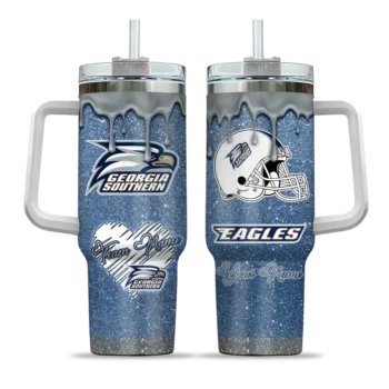 custom georgia southern eagles heart helmet motif blue curved tumbler best selling.webp