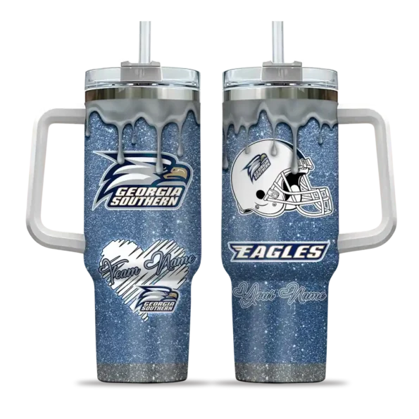 custom georgia southern eagles heart helmet motif blue curved tumbler best selling.webp