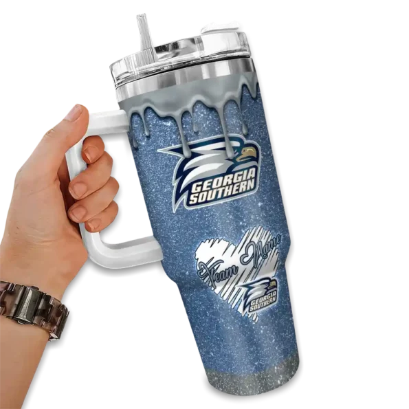 custom georgia southern eagles heart helmet motif blue curved tumbler fashion forward.webp