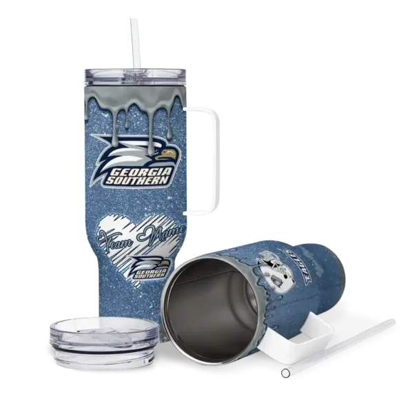 custom georgia southern eagles heart helmet motif blue curved tumbler high quality.webp