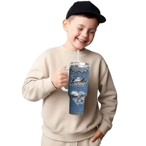 custom georgia southern eagles heart helmet motif blue curved tumbler latest model.webp