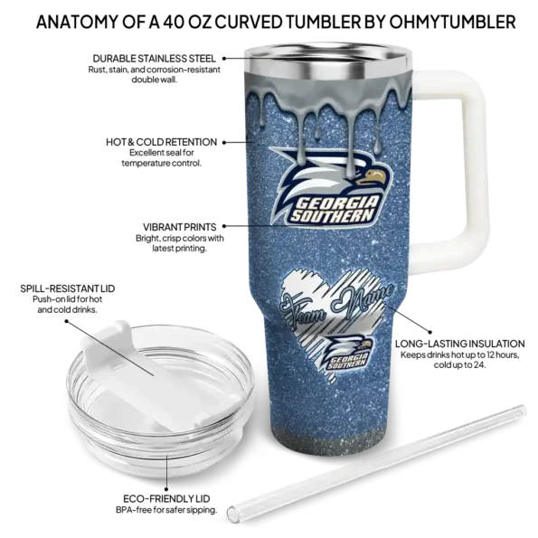 custom georgia southern eagles heart helmet motif blue curved tumbler new arrival.webp