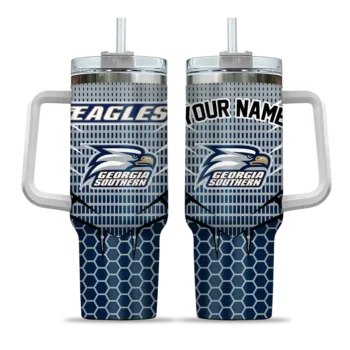 custom georgia southern eagles hex texture blue curved tumbler best selling.webp