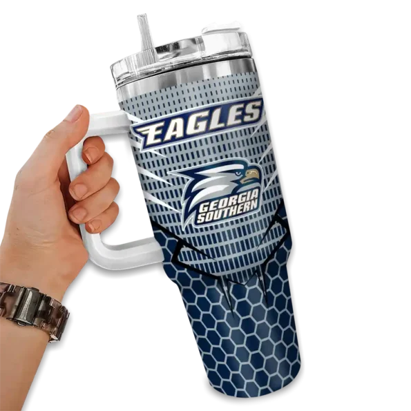 custom georgia southern eagles hex texture blue curved tumbler fashion forward.webp