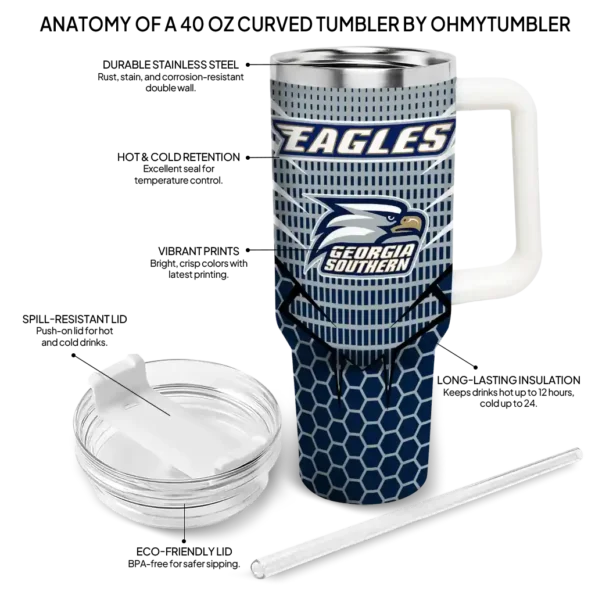 custom georgia southern eagles hex texture blue curved tumbler new arrival.webp