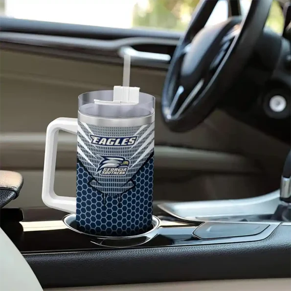 custom georgia southern eagles hex texture blue curved tumbler trendy.webp