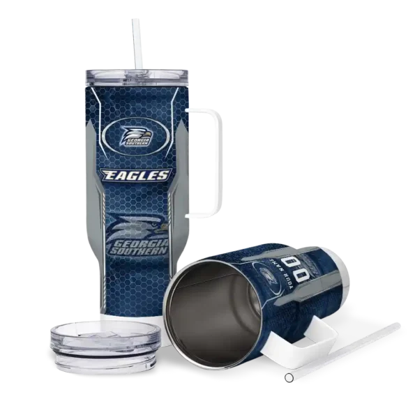 custom georgia southern eagles hexagon armor blue curved tumbler high quality.webp
