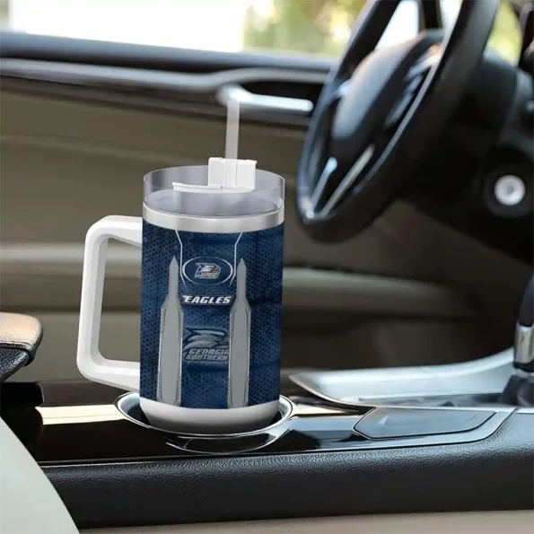 custom georgia southern eagles hexagon armor blue curved tumbler trendy.webp