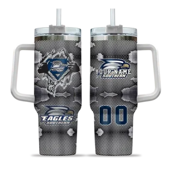 custom georgia southern eagles superman shield blue gray curved tumbler best selling.webp
