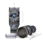 custom georgia southern eagles superman shield blue gray curved tumbler best selling.webp