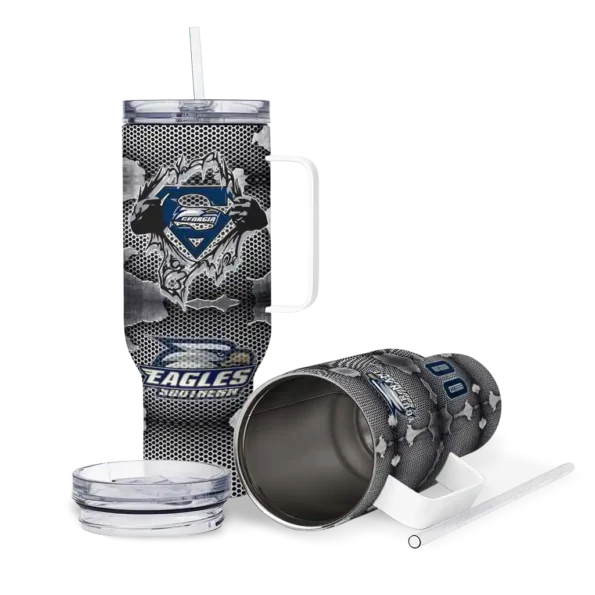 custom georgia southern eagles superman shield blue gray curved tumbler high quality.webp