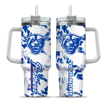 custom georgia state panthers camo mashup blue white curved tumbler best selling.webp